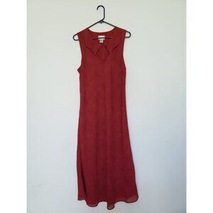 Vtg Napa Valley Women's 14 Midi Dress Red Beaded Cutout Sleeveless Round Neck